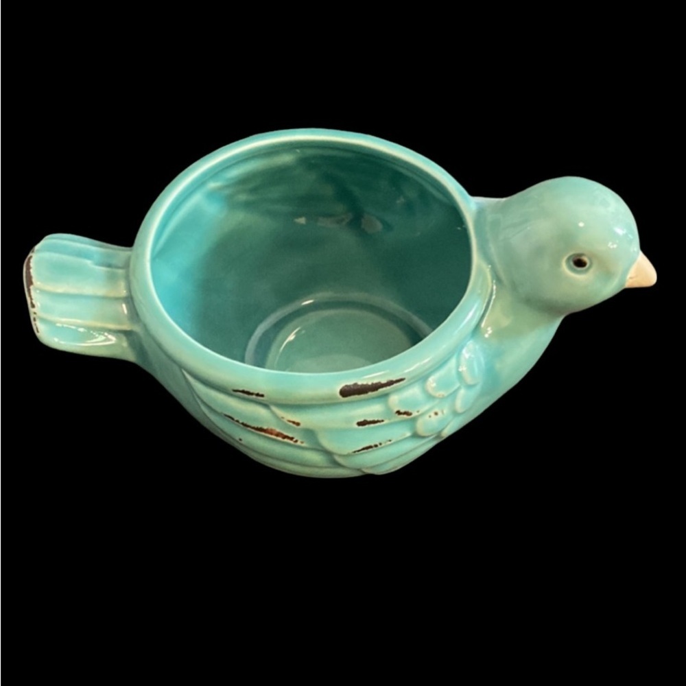 Seafoam green ceramic bird container. 4” diameter across opening. Cute! - Picture 3 of 11